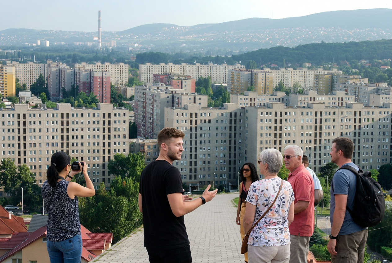A real view of Békásmegyer housing estate in Budapest — by day