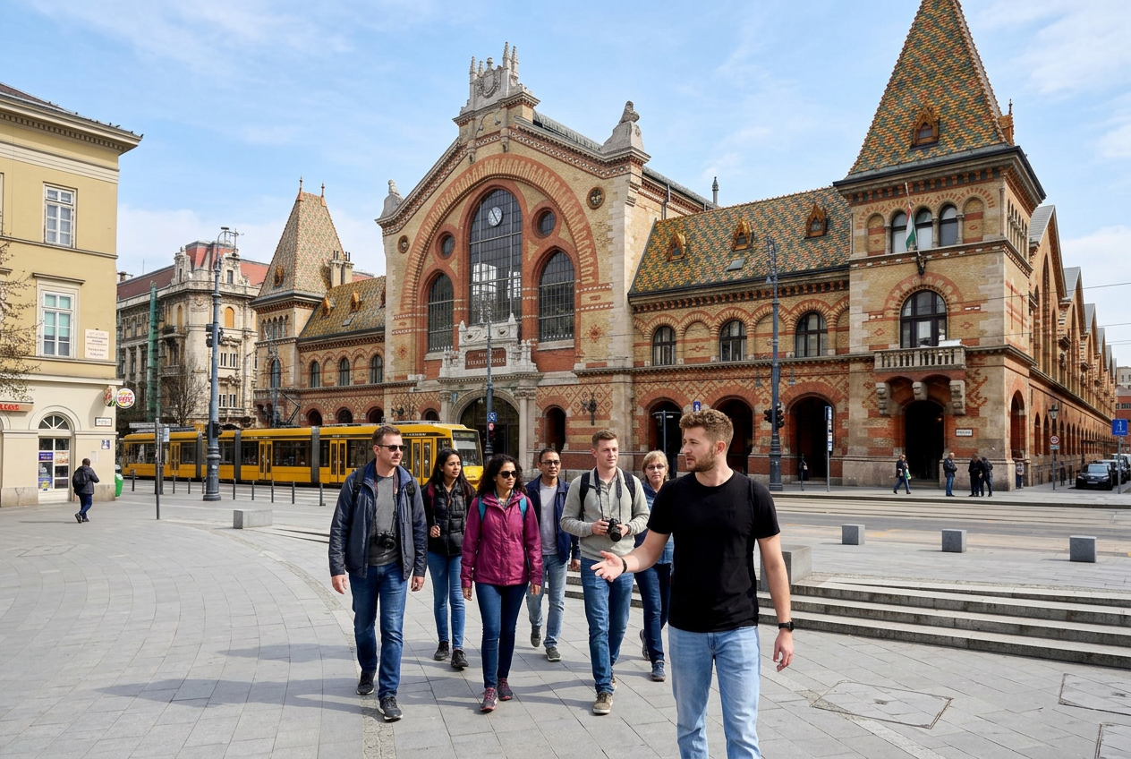 The exterior of Budapest's Great Market Hall — by day